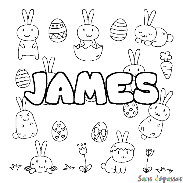 Coloriage pr&eacute;nom JAMES - d&eacute;cor Paques