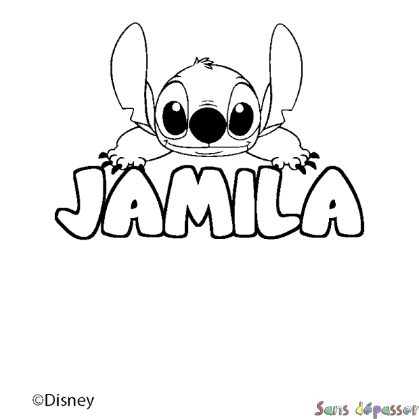 Coloriage pr&eacute;nom JAMILA - d&eacute;cor Stitch