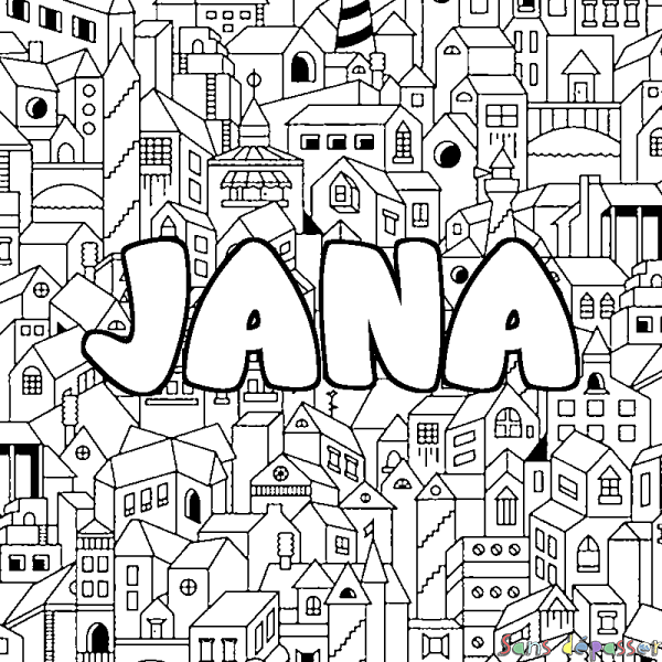 Coloriage prénom JANA - d&eacute;cor Ville