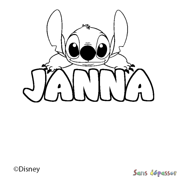 Coloriage pr&eacute;nom JANNA - d&eacute;cor Stitch
