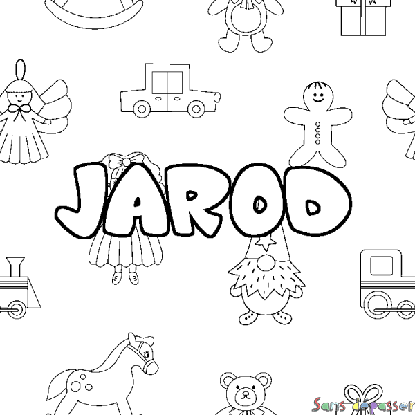 Coloriage pr&eacute;nom JAROD - d&eacute;cor Jouets