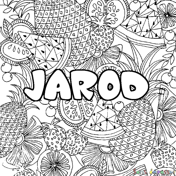 Coloriage pr&eacute;nom JAROD - d&eacute;cor Mandala fruits