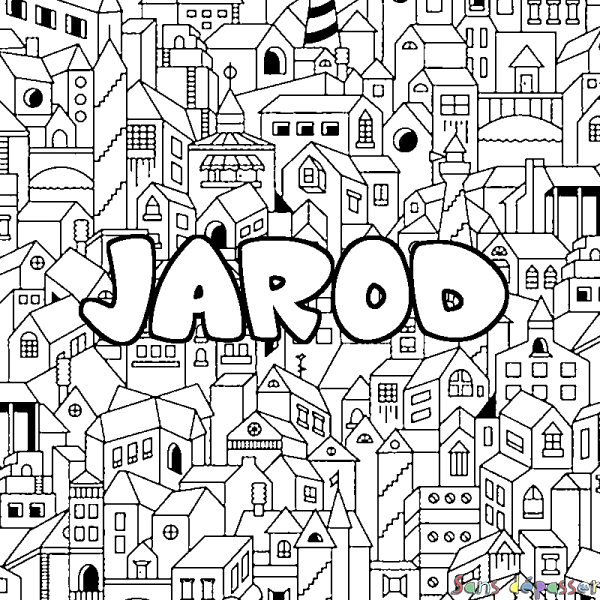 Coloriage prénom JAROD - d&eacute;cor Ville