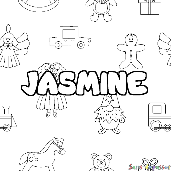 Coloriage pr&eacute;nom JASMINE - d&eacute;cor Jouets