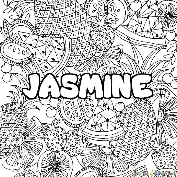 Coloriage prénom JASMINE - d&eacute;cor Mandala fruits