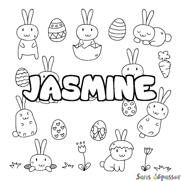 Coloriage pr&eacute;nom JASMINE - d&eacute;cor Paques