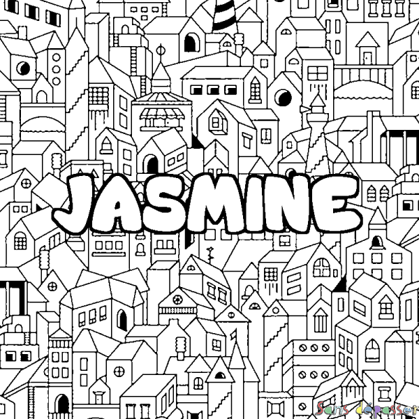 Coloriage prénom JASMINE - d&eacute;cor Ville
