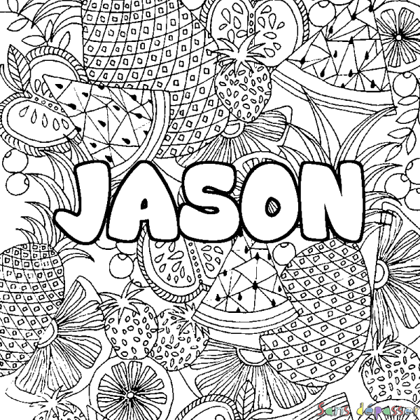 Coloriage prénom JASON - d&eacute;cor Mandala fruits
