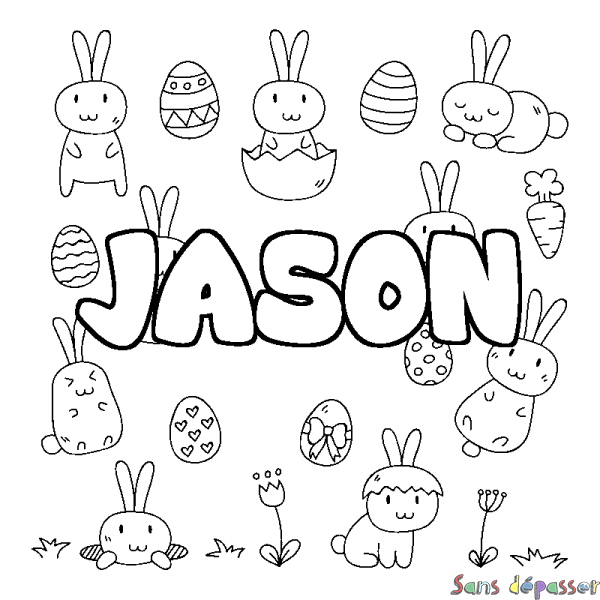 Coloriage pr&eacute;nom JASON - d&eacute;cor Paques