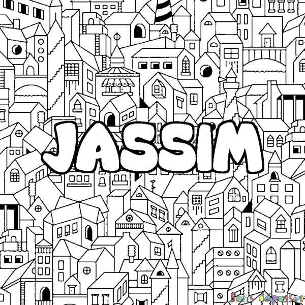Coloriage prénom JASSIM - d&eacute;cor Ville