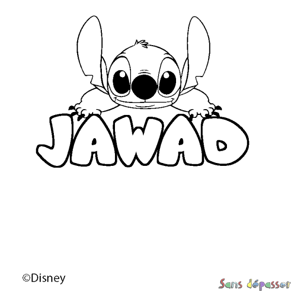 Coloriage pr&eacute;nom JAWAD - d&eacute;cor Stitch