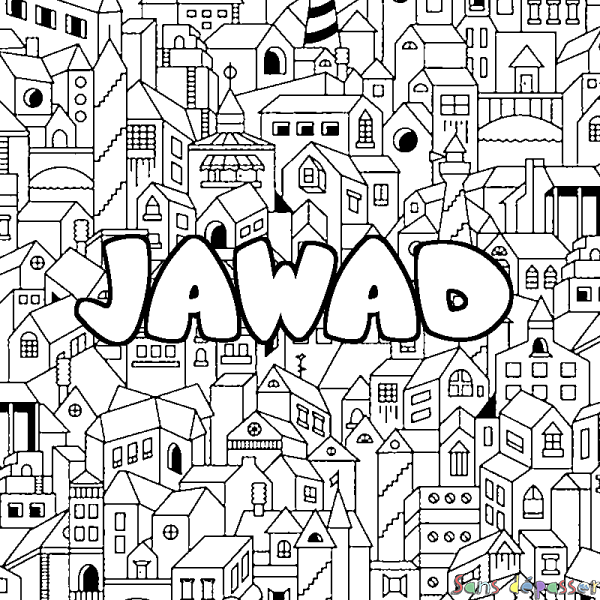 Coloriage prénom JAWAD - d&eacute;cor Ville