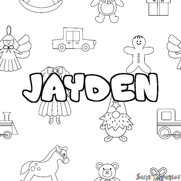 Coloriage pr&eacute;nom JAYDEN - d&eacute;cor Jouets
