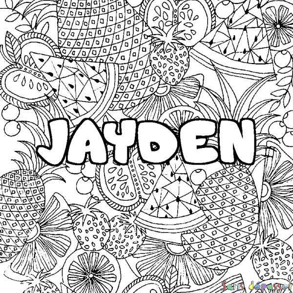 Coloriage prénom JAYDEN - d&eacute;cor Mandala fruits