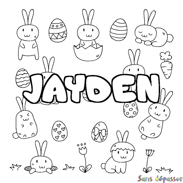 Coloriage pr&eacute;nom JAYDEN - d&eacute;cor Paques