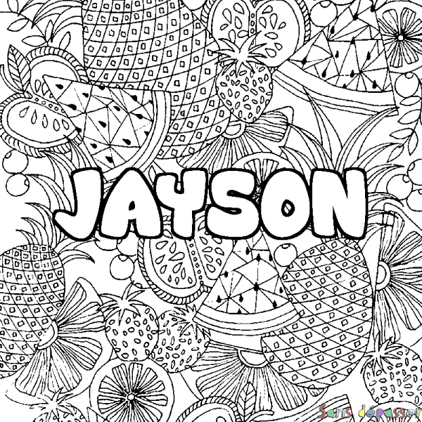 Coloriage pr&eacute;nom JAYSON - d&eacute;cor Mandala fruits