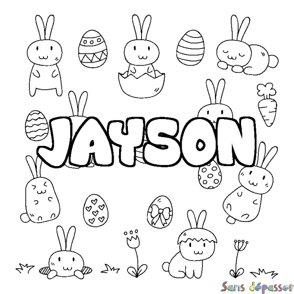 Coloriage pr&eacute;nom JAYSON - d&eacute;cor Paques