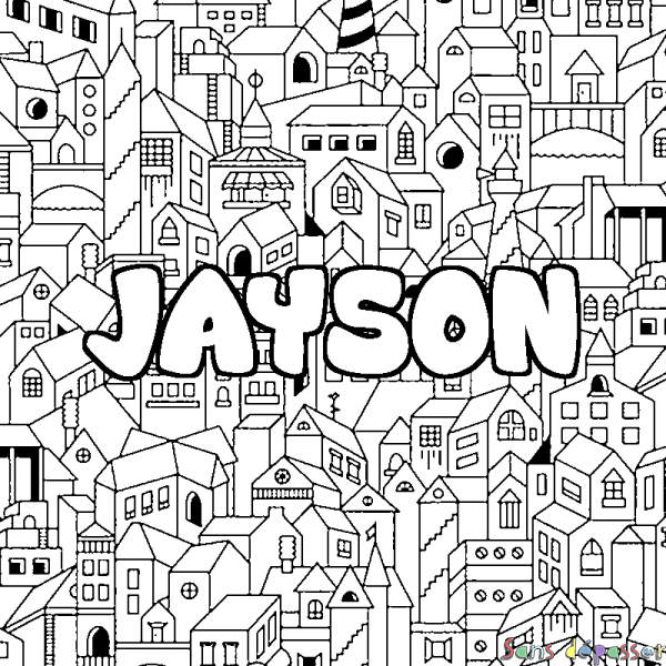 Coloriage prénom JAYSON - d&eacute;cor Ville