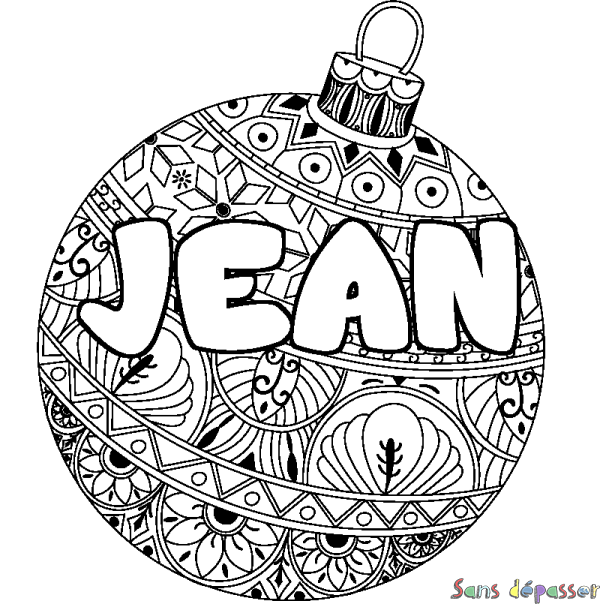 Coloriage pr&eacute;nom JEAN - d&eacute;cor Boule de No&euml;l
