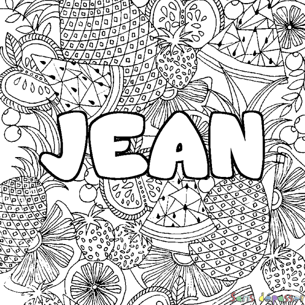 Coloriage pr&eacute;nom JEAN - d&eacute;cor Mandala fruits