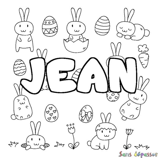 Coloriage pr&eacute;nom JEAN - d&eacute;cor Paques