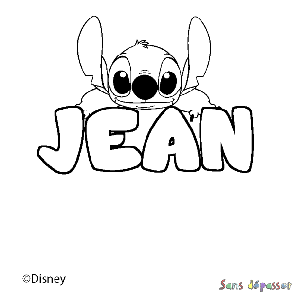 Coloriage pr&eacute;nom JEAN - d&eacute;cor Stitch