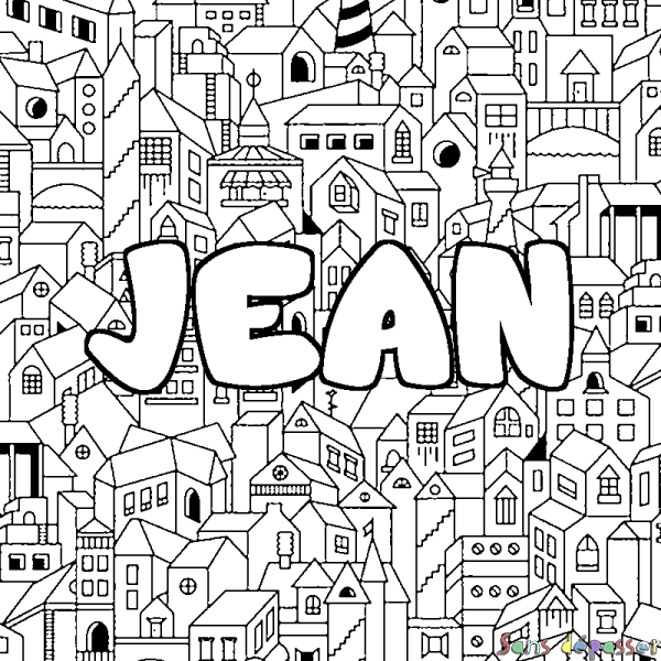 Coloriage pr&eacute;nom JEAN - d&eacute;cor Ville