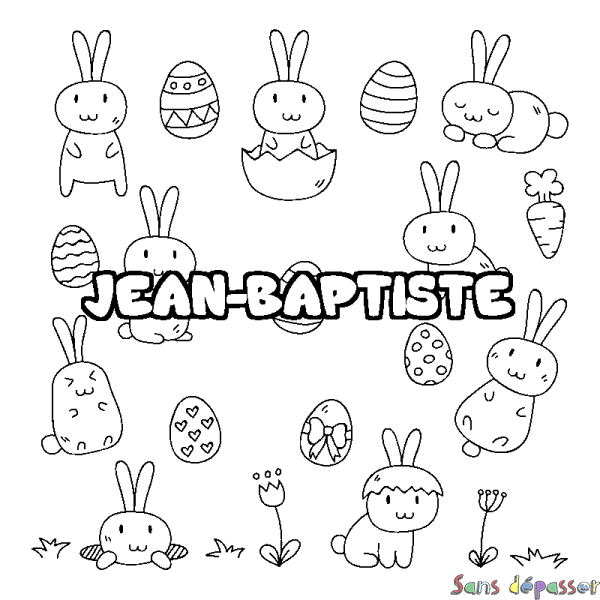 Coloriage pr&eacute;nom JEAN-BAPTISTE - d&eacute;cor Paques