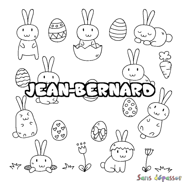 Coloriage prénom JEAN-BERNARD - d&eacute;cor Paques