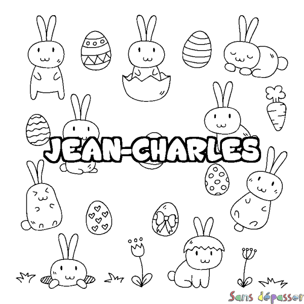 Coloriage pr&eacute;nom JEAN-CHARLES - d&eacute;cor Paques
