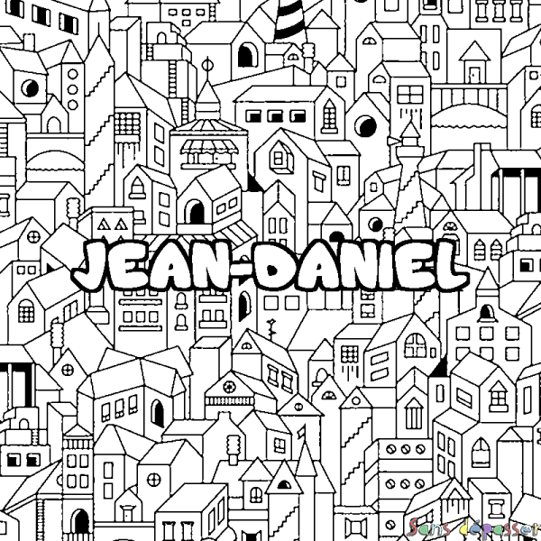 Coloriage pr&eacute;nom JEAN-DANIEL - d&eacute;cor Ville