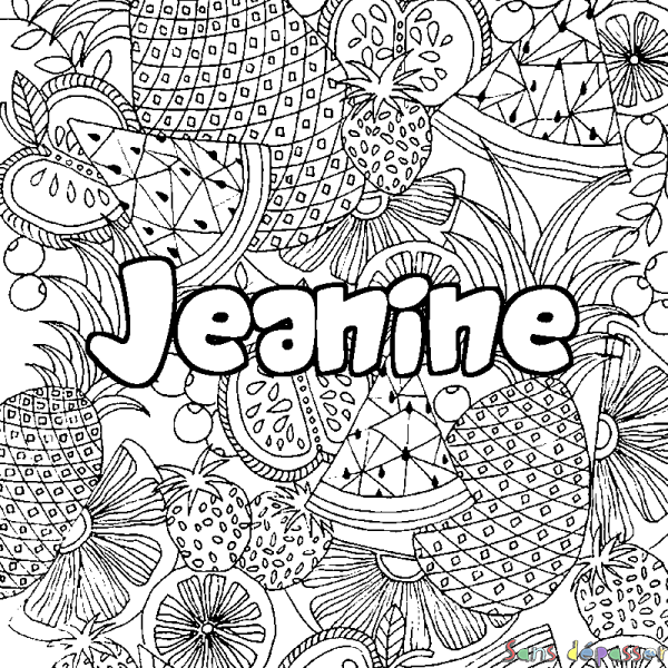 Coloriage prénom Jeanine - d&eacute;cor Mandala fruits