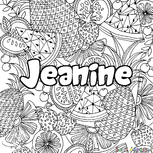 Coloriage pr&eacute;nom Jeanine - d&eacute;cor Mandala fruits