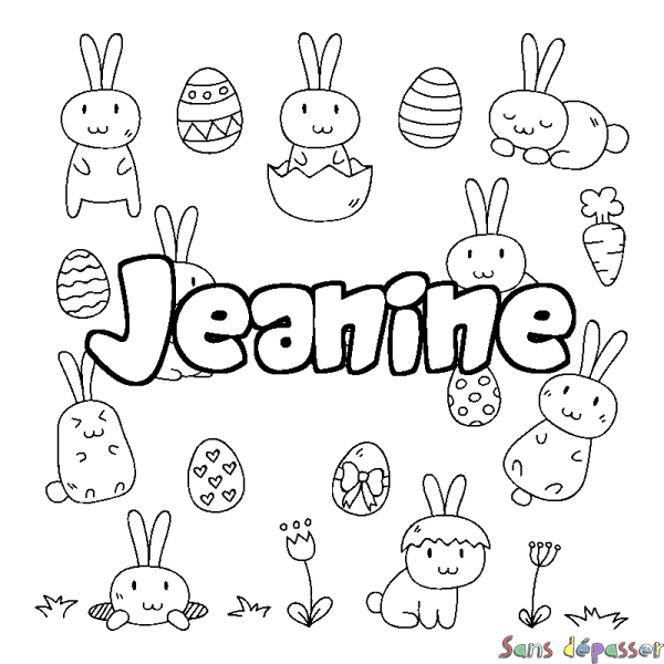 Coloriage prénom Jeanine - d&eacute;cor Paques