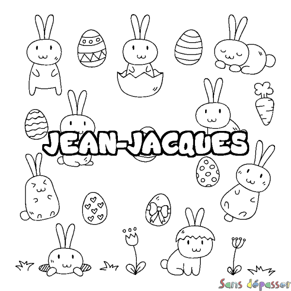 Coloriage prénom JEAN-JACQUES - d&eacute;cor Paques