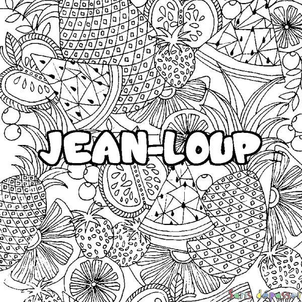 Coloriage prénom JEAN-LOUP - d&eacute;cor Mandala fruits