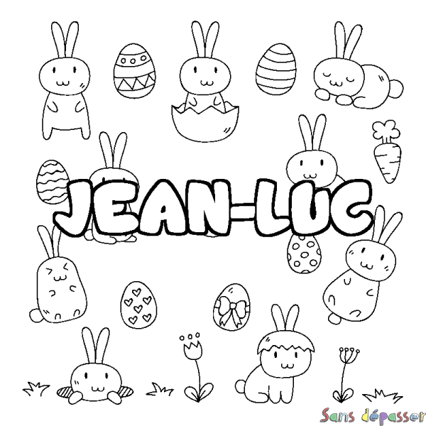 Coloriage pr&eacute;nom JEAN-LUC - d&eacute;cor Paques
