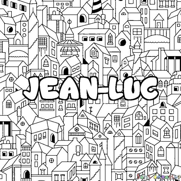 Coloriage pr&eacute;nom JEAN-LUC - d&eacute;cor Ville