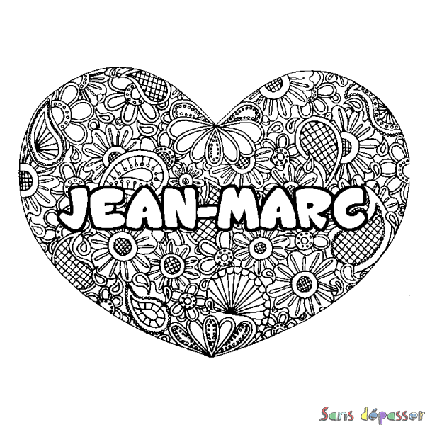 Coloriage prénom JEAN-MARC - d&eacute;cor Mandala coeur