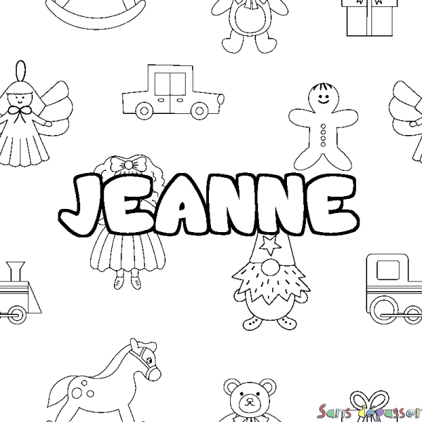 Coloriage pr&eacute;nom JEANNE - d&eacute;cor Jouets