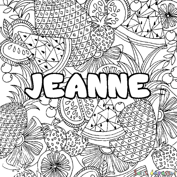 Coloriage pr&eacute;nom JEANNE - d&eacute;cor Mandala fruits