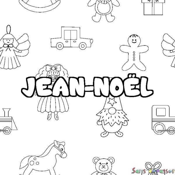 Coloriage pr&eacute;nom JEAN-NO&Euml;L - d&eacute;cor Jouets