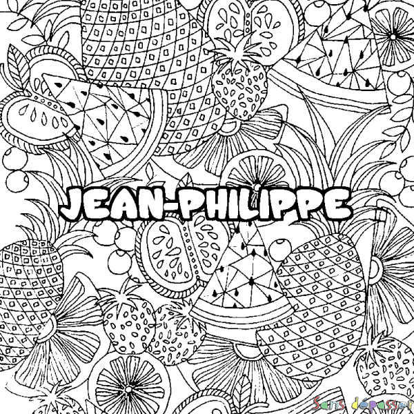 Coloriage prénom JEAN-PHILIPPE - d&eacute;cor Mandala fruits