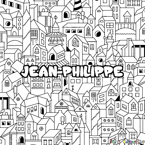 Coloriage prénom JEAN-PHILIPPE - d&eacute;cor Ville