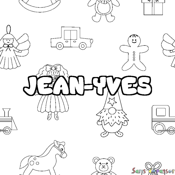 Coloriage pr&eacute;nom JEAN-YVES - d&eacute;cor Jouets