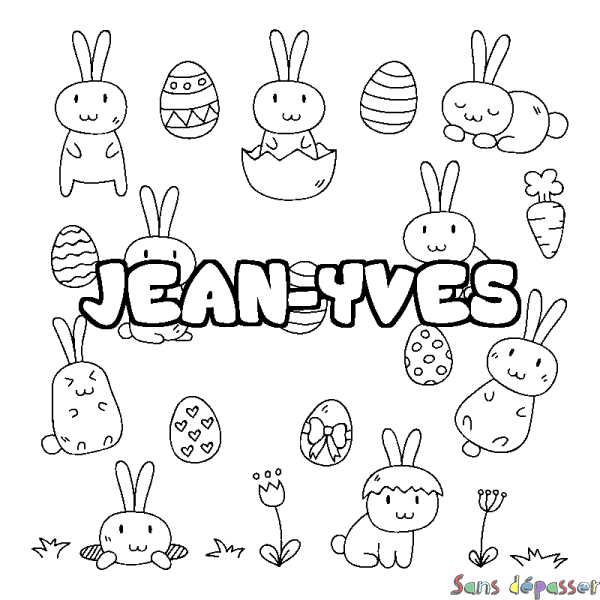 Coloriage pr&eacute;nom JEAN-YVES - d&eacute;cor Paques