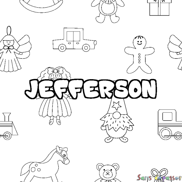 Coloriage pr&eacute;nom JEFFERSON - d&eacute;cor Jouets