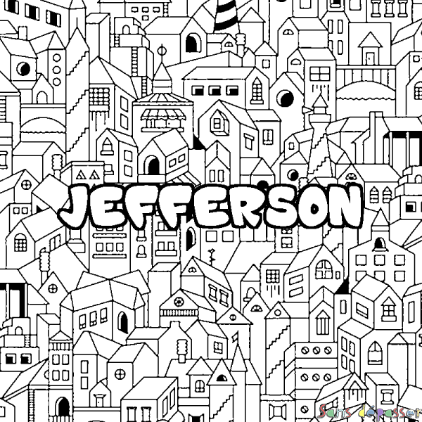 Coloriage pr&eacute;nom JEFFERSON - d&eacute;cor Ville