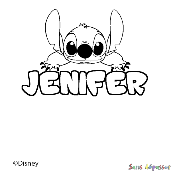Coloriage pr&eacute;nom JENIFER - d&eacute;cor Stitch