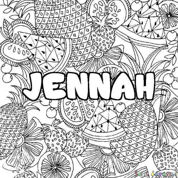 Coloriage prénom JENNAH - d&eacute;cor Mandala fruits